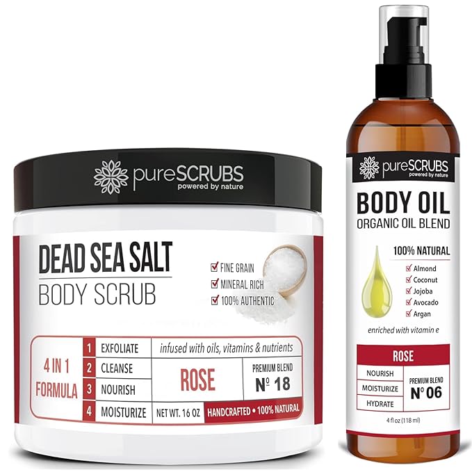 pureSCRUBS Rose Body Scrub + Rose Body Oil Bundle