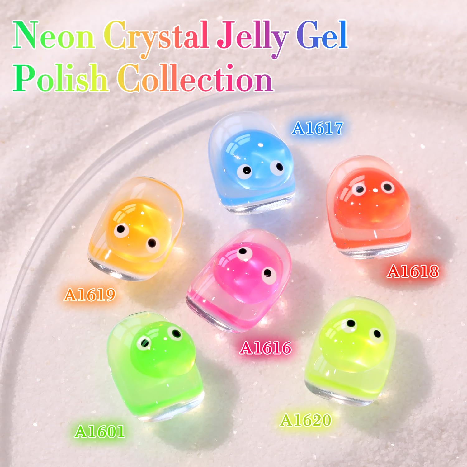 Double Rhythm 6 Pcs 15 ML Gel Polish Set Same Color Same Bottle Soak Off Gel Polish Kit Nail Art Manicure Salon DIY at Home for Women (Jelly Neon Pink Blue Red Green-T6-26)