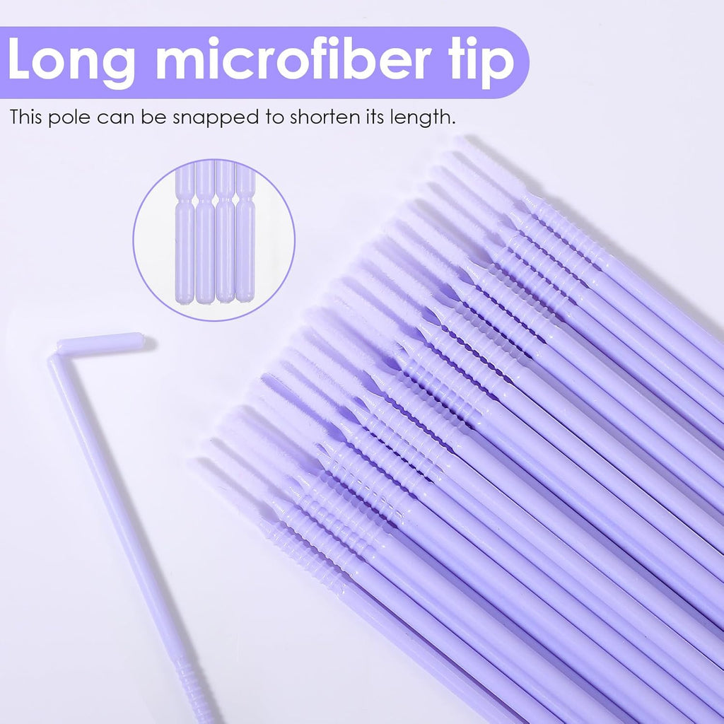 200 Pcs Disposable Micro Applicator Brush, Microswabs for Eyelash Extensions, Long tip Microbrush, Micro Cotton Swabs for Eyelash Extensions, Makeup, Personal Care (Light Purple)