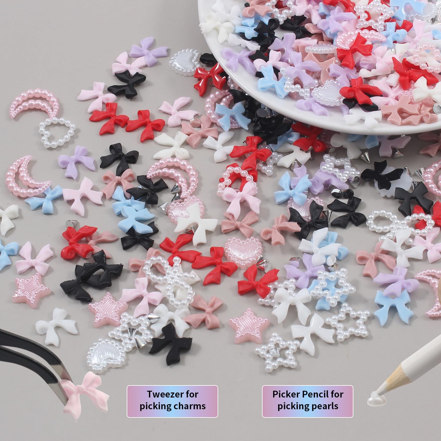 Artdone Nail Art Studs Kit, 12 grids 8 Colors 3D Charms and Pink Mix White Star Heart Moon Cute Nail Jewels for DIY Decoration