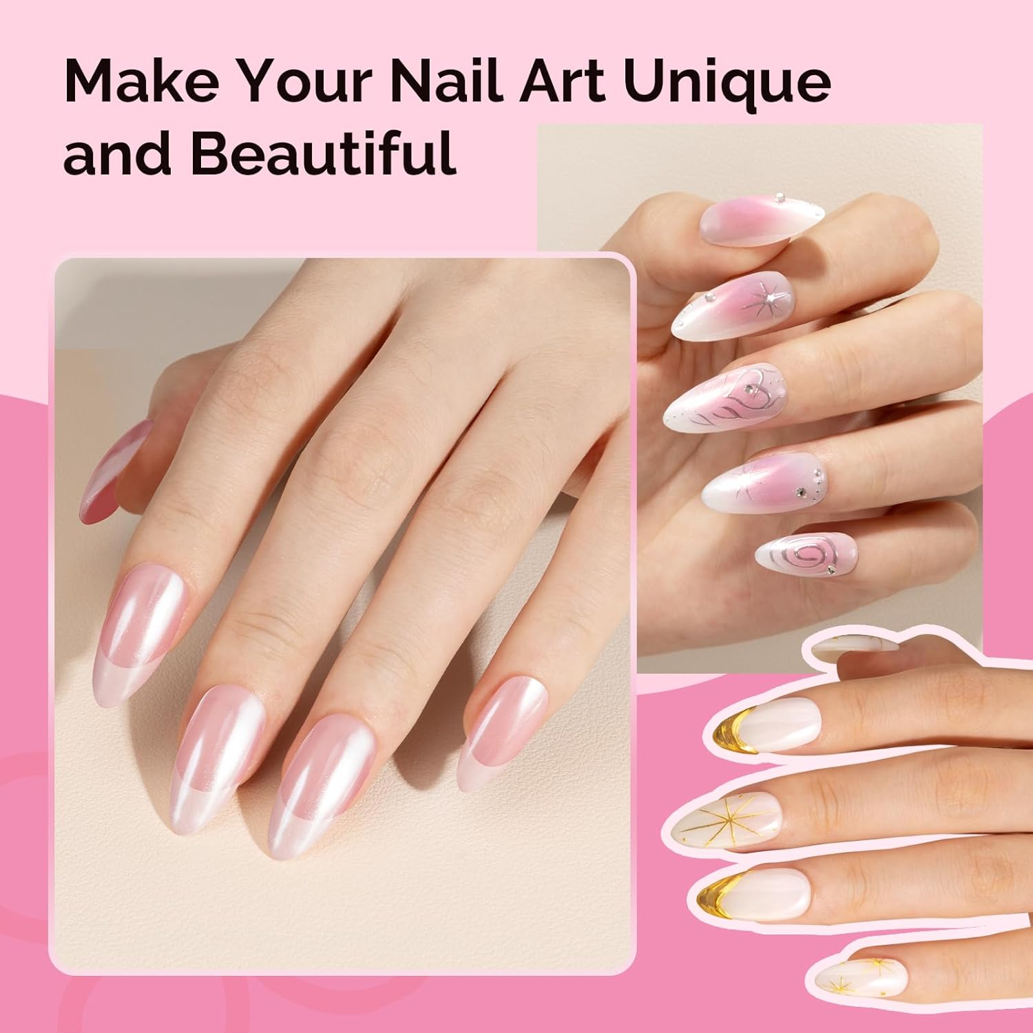 MelodySusie 4Pcs Chrome Nail Powder for Gel Nails, Aurora Fine Glitter Powder Mirror Effect Pigment Pearlescent Mermaid Pigment Pearl Glitter for Home DIY Salon Use