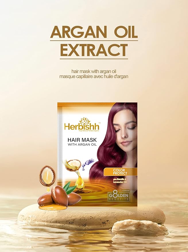 Herbishh Hair Color Cream for Gray Hair with Argan Hair Mask Pouch Pack of 5
