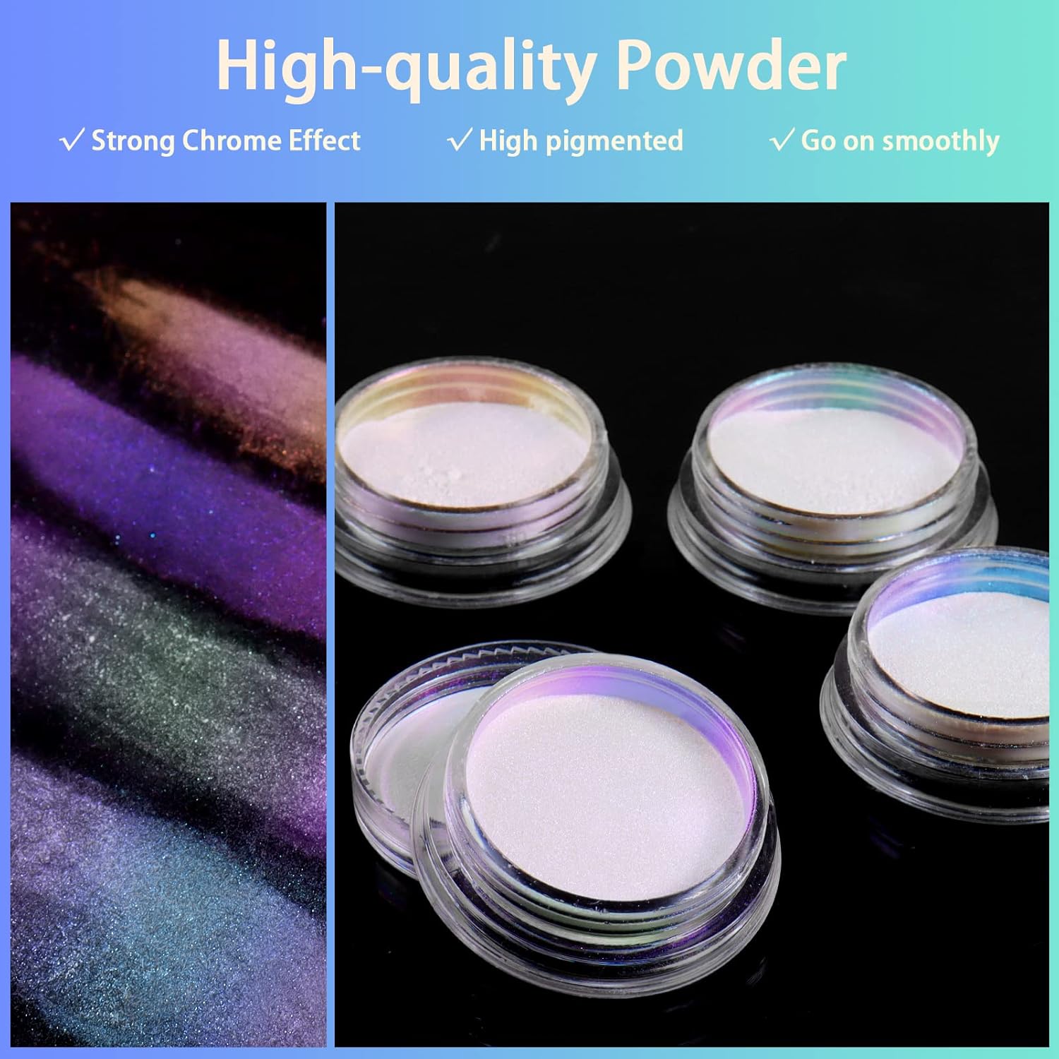 Allstarry White Chrome Nail Powder, 4 PCS Color-Shift Chameleon Chrome Effect Powder Neon Aurora Glitter Dust Iridescent Pearlescent Pearl Pigment for Nail Art Decoration, Gel Polish, Resin Craft