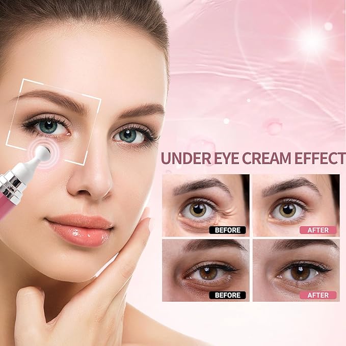 Caffeine Eye Cream for Dark Circles and Puffiness,Under Eye Cream for Fine Lines Wrinkles and Bags,Eye Care Eye Roller Serum with 360° Massage Ball