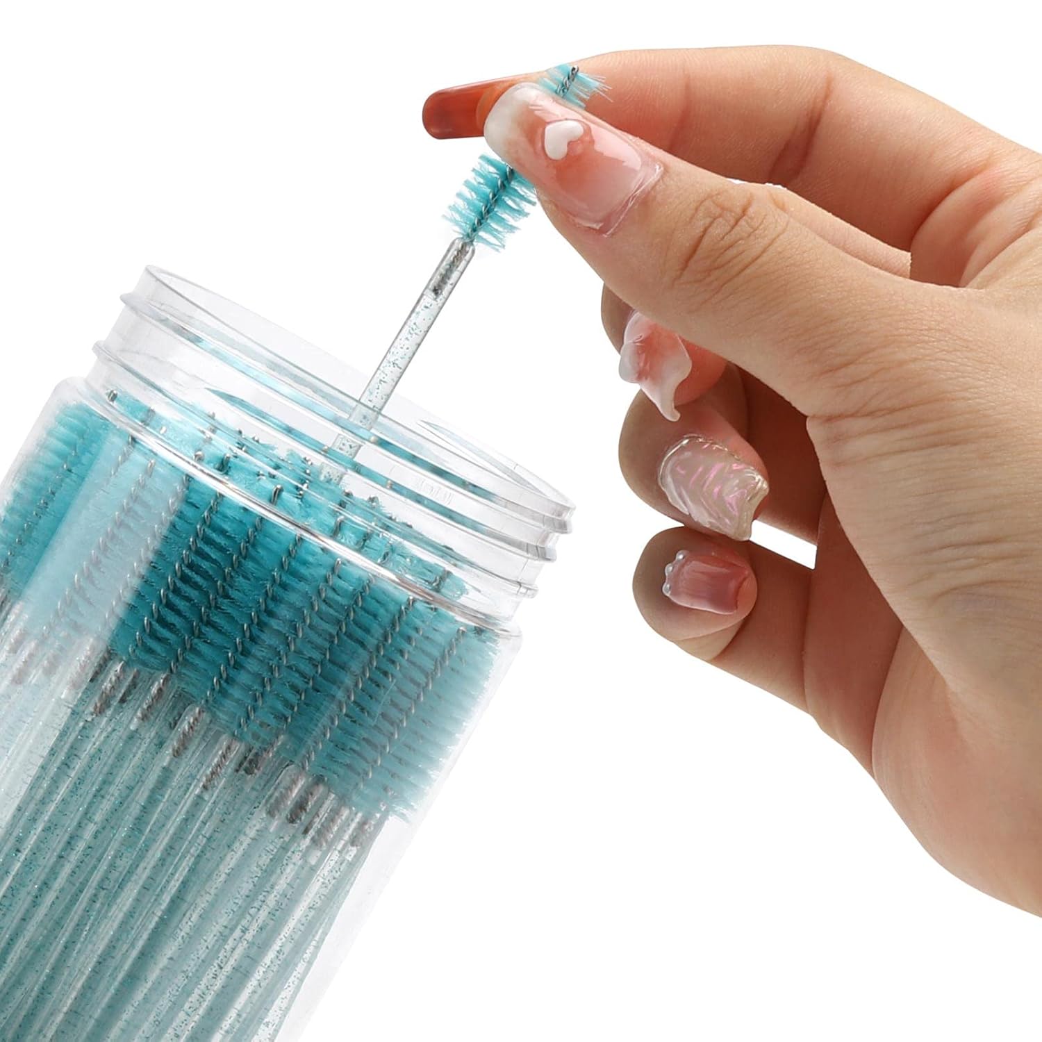 100 Pcs Disposable Mascara Wands, Crystal Eyebrow Spoolies Brush for Eyelash Extensions, Lash Brushes with Container (Blue)