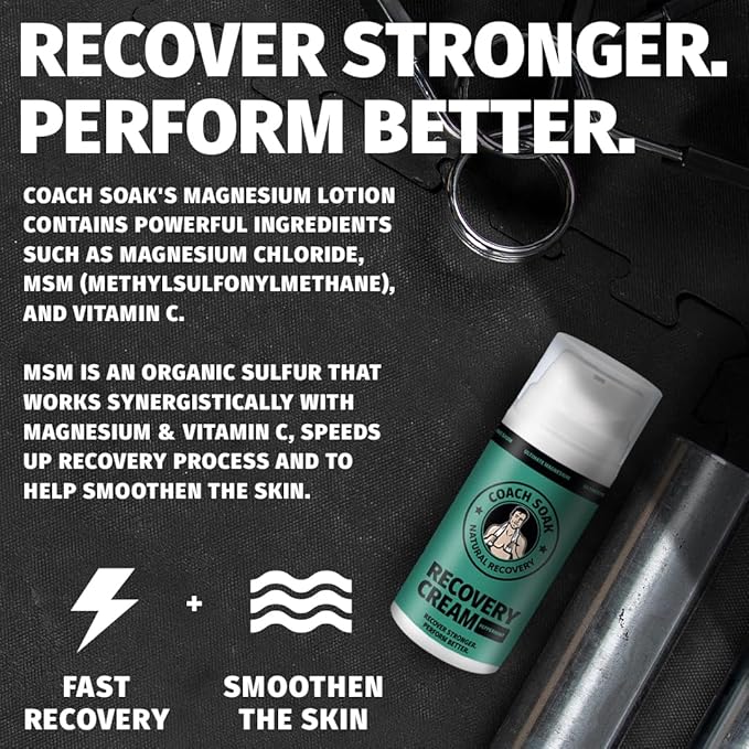 Coach Soak Recovery Bath Soak and Magnesium Lotion with MSM Eucalyptus Tea Tree Bundle (Cooling Peppermint)