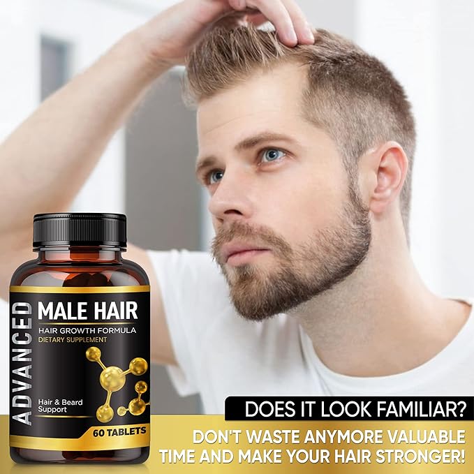Hair Growth Vitamins For Men-Anti Hair Loss Support Vitamins Pills & Dht Blocker For Men.Regrow Hair & Beard Growth Supplement For Thicker Fuller & Stronger Hair. Support Thinning Hair With Biotin.