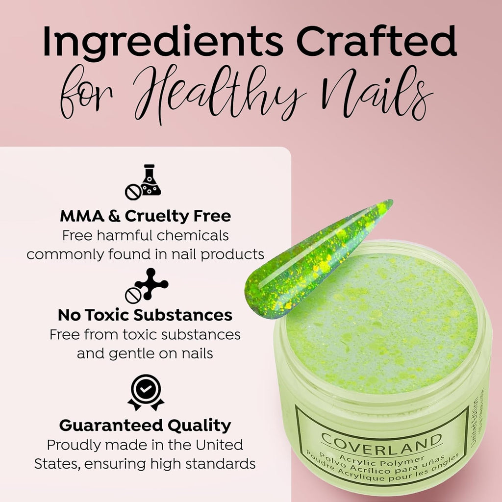 Tones Coverland Acrylic Powder | Electric Yellow | 1.5 Oz | Limited Edition for Nail Design | Sculpting | Masking Bed Imperfections | Professional Supplies