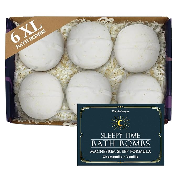 Purple Canyon Bath to Bed Natural Bath Bombs | Relaxing Sleep Support with Magnesium | Chamomile and Vanilla Scented Handmade Bath Bombs Set