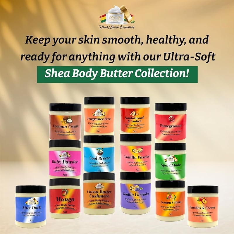 Ultra-Soft Shea Body Butter, Dry Skin Cream for Radiant Moisturized Skin, Natural Hydrating Body Lotion with Aloe Vera, Argan Oil, Rosehip Oil, (Men's After Dark, 8oz)