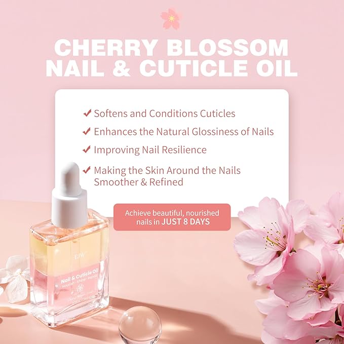 Cherry Blossom Nail & Cuticle Oil - Ultimate Hydration, Repair with Real Cherry Blossom Extract - Paraben-Free, Vegan & Cruelty-Free - 0.5 fl. oz