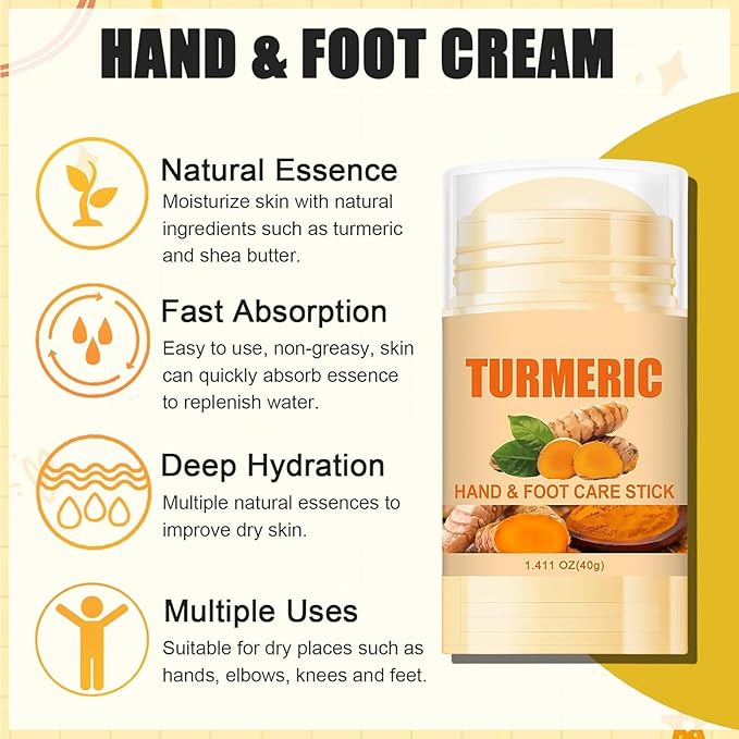 Turmeric & 60% Urea Foot Cream Set, Hydrating & Softening Hand and Foot Cream Balm Stick, Hand and Foot Cracked Heel Stick Moisturizer, Urea Cream 60 Percent for Feet Maximum Strength, 1.41 Oz Each