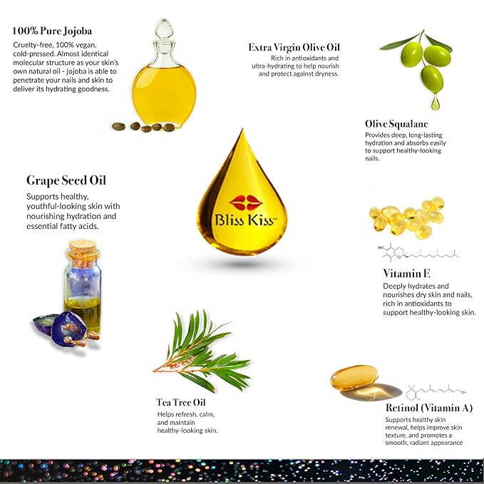 Cuticle Oil Pen for Nails - Nail Strengthener & Growth Serum for Damaged Nails, Hangnails w/Jojoba cuticle oil—Butt Naked Fragrance - Holographic Glitter Pens 4-Pack