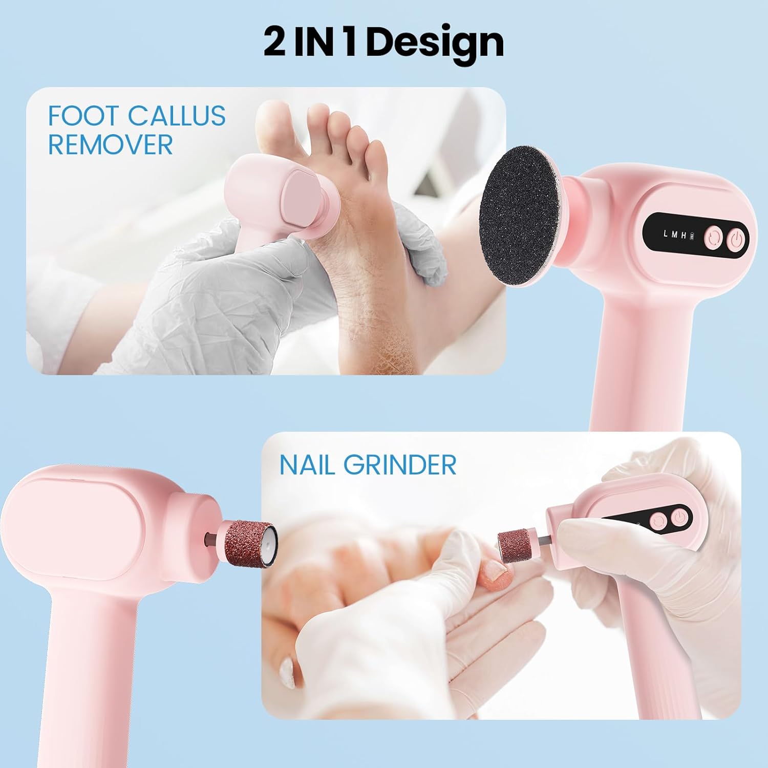 Electric Callus Remover for Feet, 2 in 1 Cordless Foot File Grinder Scrubber for Dead Skin, Adjustable Speed Rechargeable with Sandpaper Discs, Professional Pedicure Tools Gifts for Women Girls (Pink)
