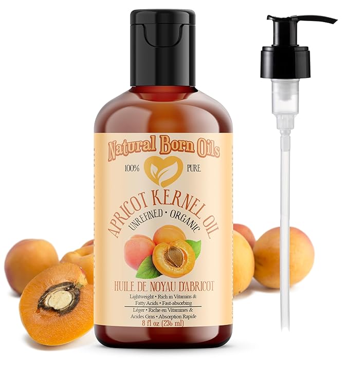 Natural Born Oils Apricot Kernel Oil. 8oz. 100% Pure and Natural, Cold-pressed, Organic Moisturizer Ideal for All Skin Types