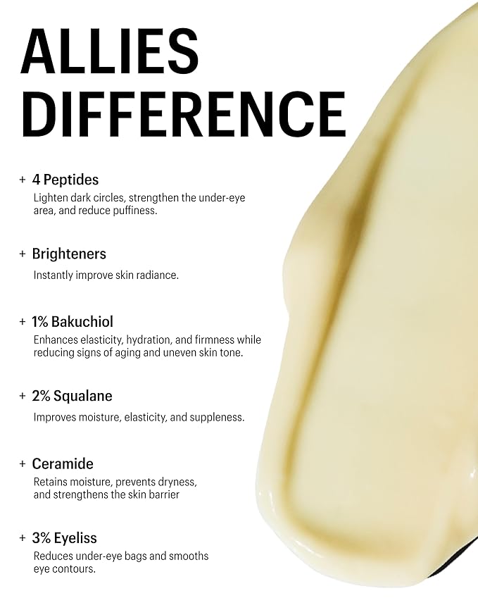 Allies of Skin Peptides Firming Eye Cream | Under Eye Moisturizer for Dark Circles & Puffiness | Bakuchiol, Ceramides and Vitamin C for Fine Lines and Under Eye Area | 0.5 oz