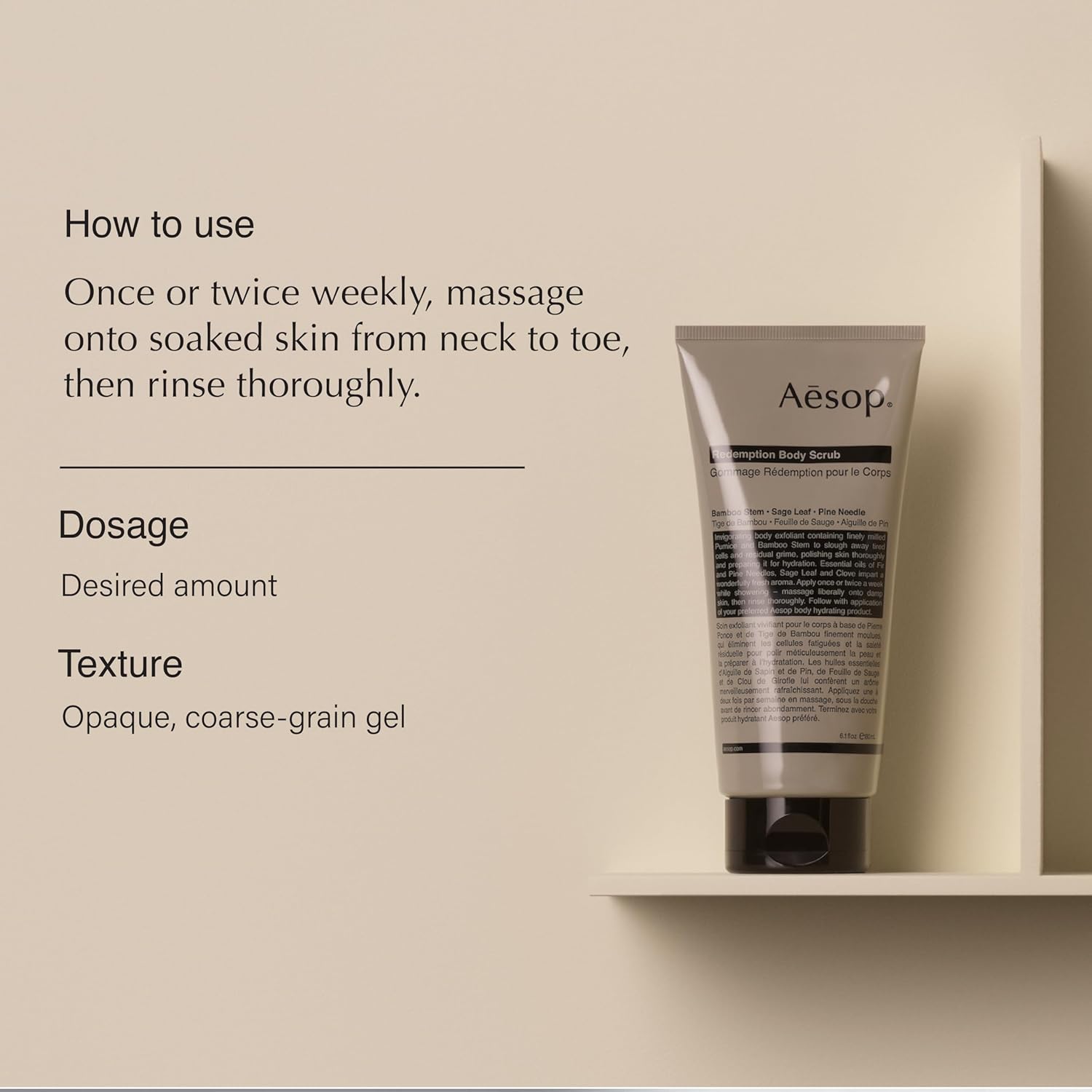 Aesop Redemption Body Scrub | Finely Milled Pumice and Aromatic Botanicals to Polish the Skin | 6.5oz / 180mL