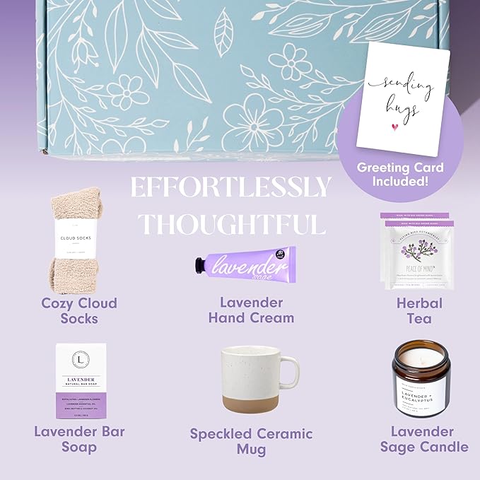 Unboxme Luxury Lavender Spa Gift Set - Relaxation Gift Basket with Candle & Bath Bombs - Self-Care Package for Women, Birthday, Wellness Gift