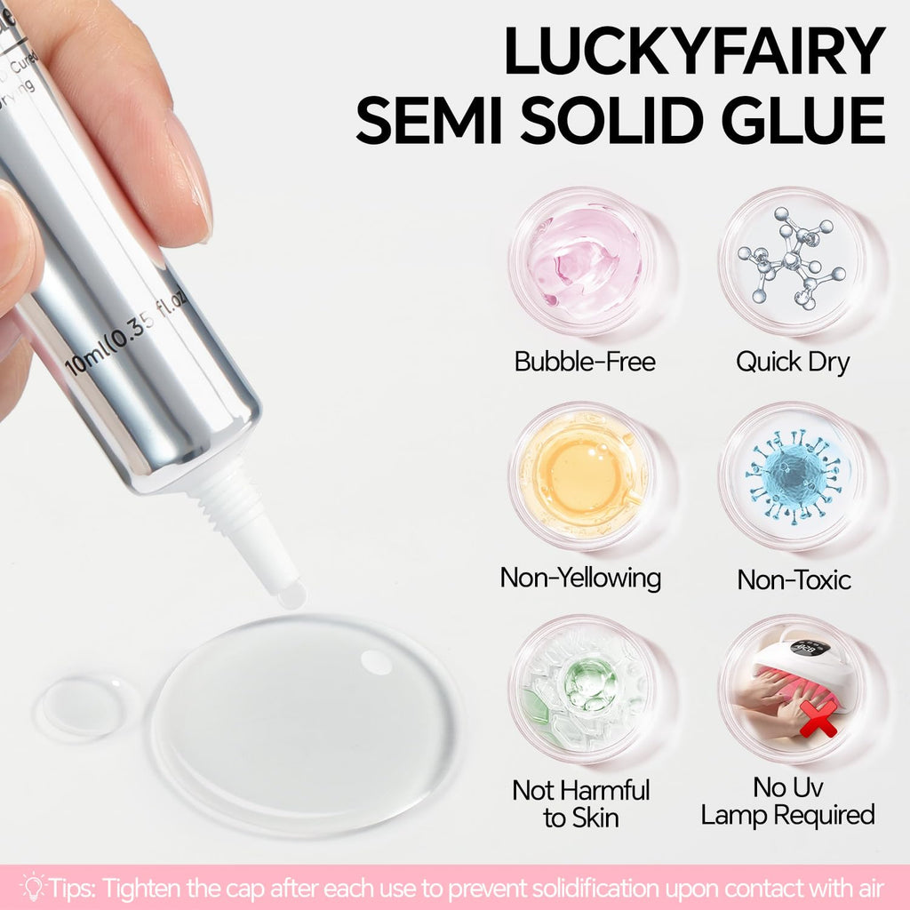 Super Strong Solid Nail Glue Gel for Press On Nails Tips, No U V Light Needed Gel Nail Glue 10g (2pcs) Quick Drying Adhesive Long Lasting Fake Acrylic Nails Glue Kit