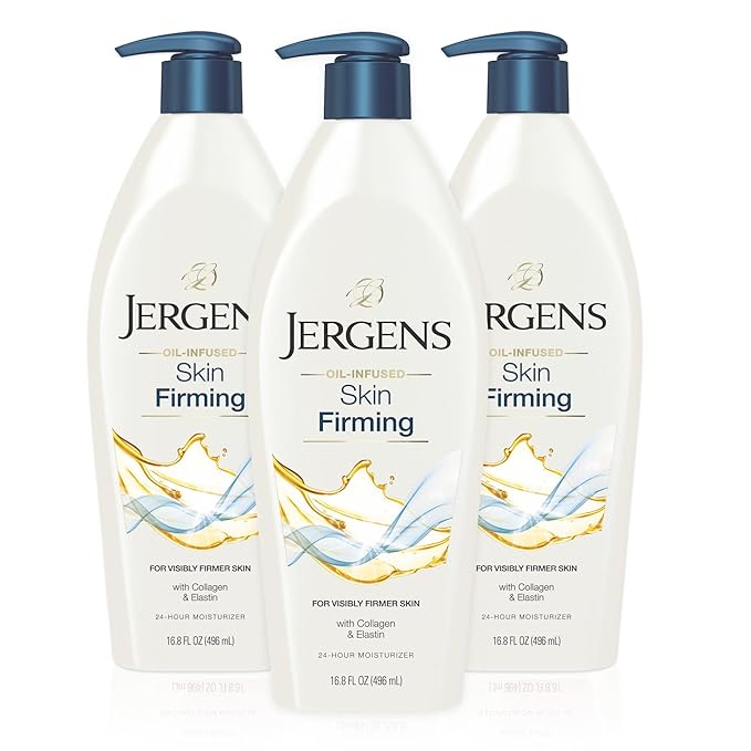 Jergens Skin Firming Body Lotion for Dry to Extra Dry Skin, Skin Tightening Cream with Collagen and Elastin, Dermatologist Tested, Hydralucence Blend Formula, 16.8 Oz, Pack of 3