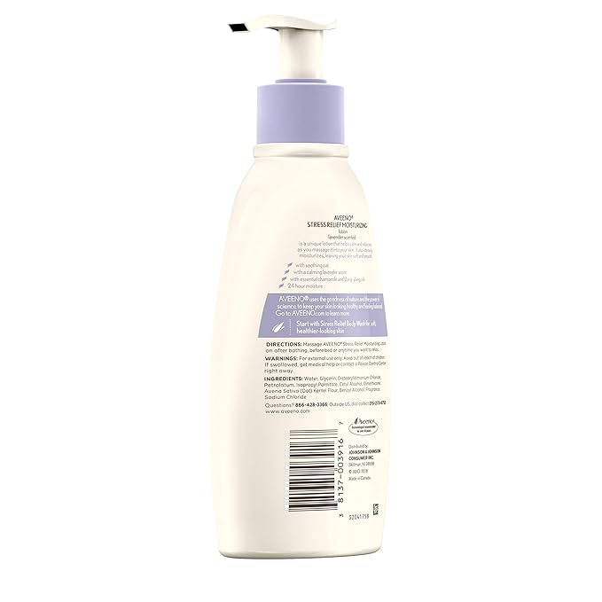 Aveeno Stress Relief Moisturizing Body Lotion with Lavender, Natural Oatmeal and Chamomile & Ylang-Ylang Essential Oils to Calm & Relax, 12 fl. oz ( Pack of 3)