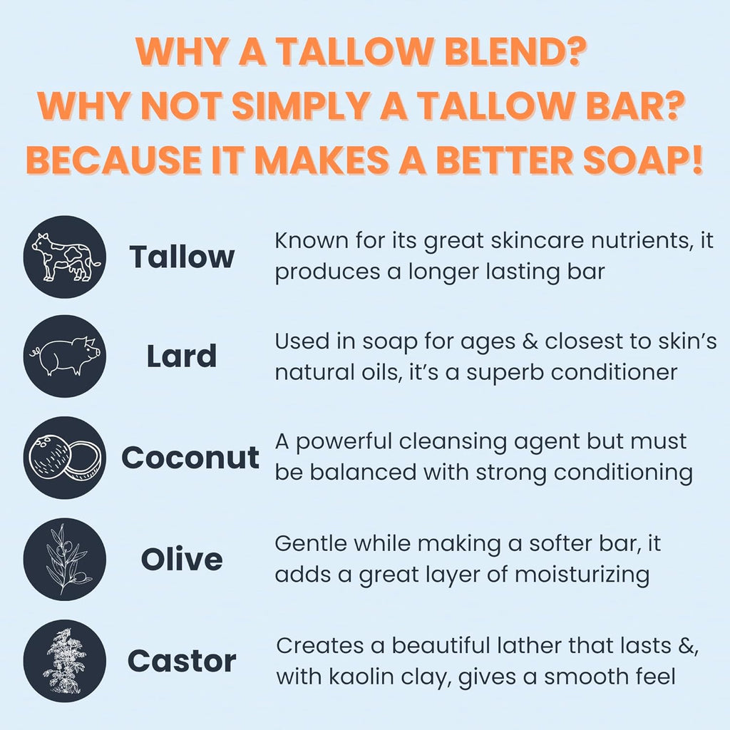 Real American Soap (Variety Bundle, 3 Pack) – Natural Bar Soap Made with Grass-Fed Tallow, Conditioning Lard, & Pure Coconut Oil – Unscented, Charcoal & Tea Tree Oil, & Lavender Goat Milk