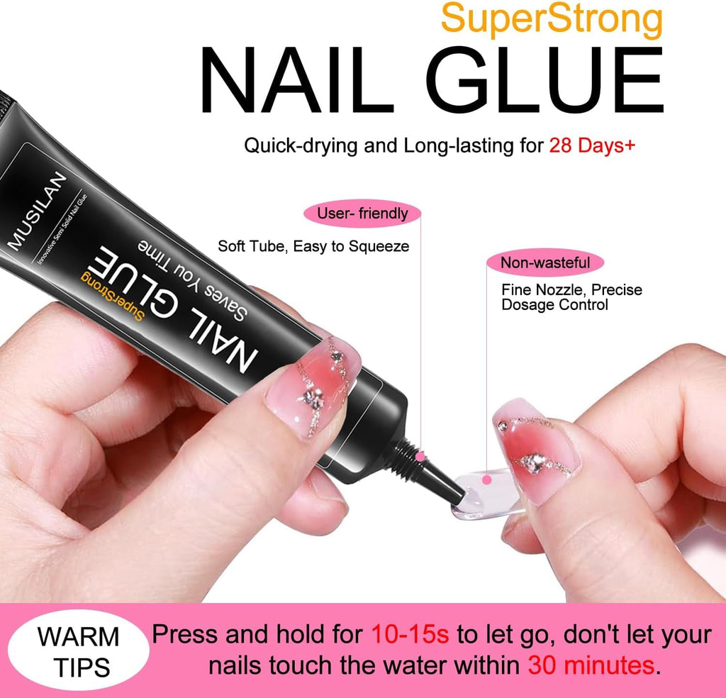 18g Semi Solid Super Strong Nail Glue for Press On Nails - No UV Lamp Needed Quick Drying & Long-Lasting Professional Solid Nail Glue Gel for Fake False Acrylic Nails Tip at Home DIY Manicure