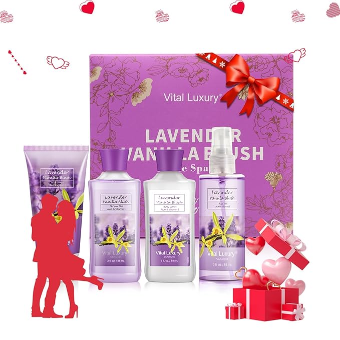 Lavender Vanilla Blush Bath & Body Kit, 3 Fl Oz, Ideal Skincare Gift Home Spa Set, Includes Body Lotion, Shower Gel, Body Cream, and Fragrance Mist,Birthday Mother's Day Gifts