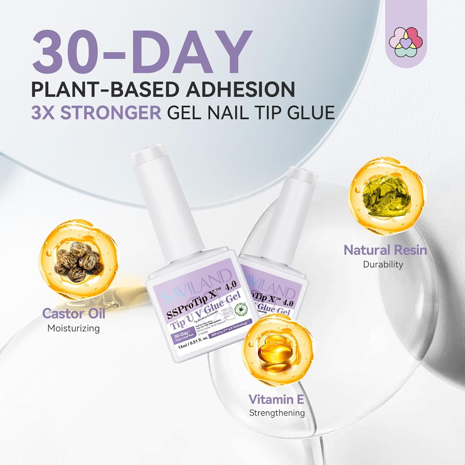 SAVILAND Gel Nail Glue: 30-Day Long Lasting Super Adhesive Glue Castor Oil VE for False Tips Strong Hold X Nail Art Tool U V Lamp Curing Needed for Use Home DIY SSProTip X 4.0