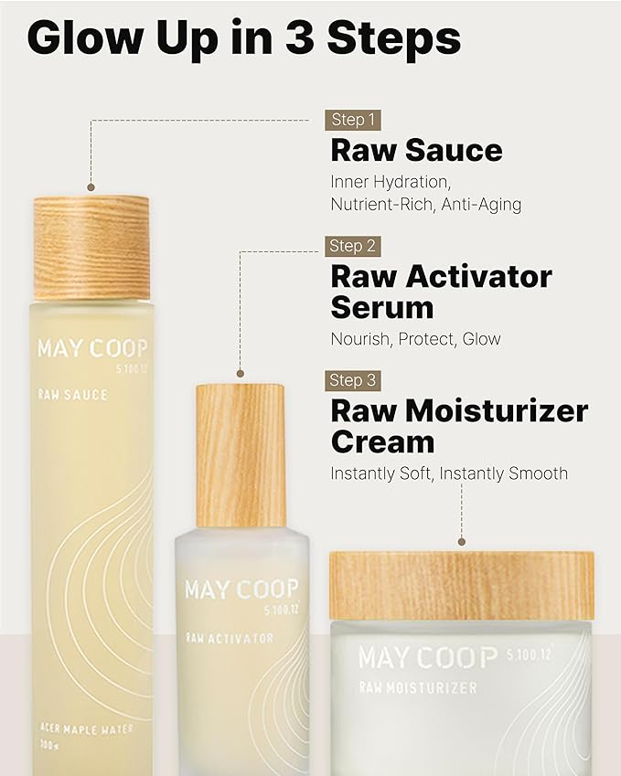 MAY COOP 3 STEP Moisturizing & Hydrating Korean Skincare Set - The Vegan Essence Toner 100ML, Moisturizer Face Cream, Organic Activator Facial Serum All Skin Type