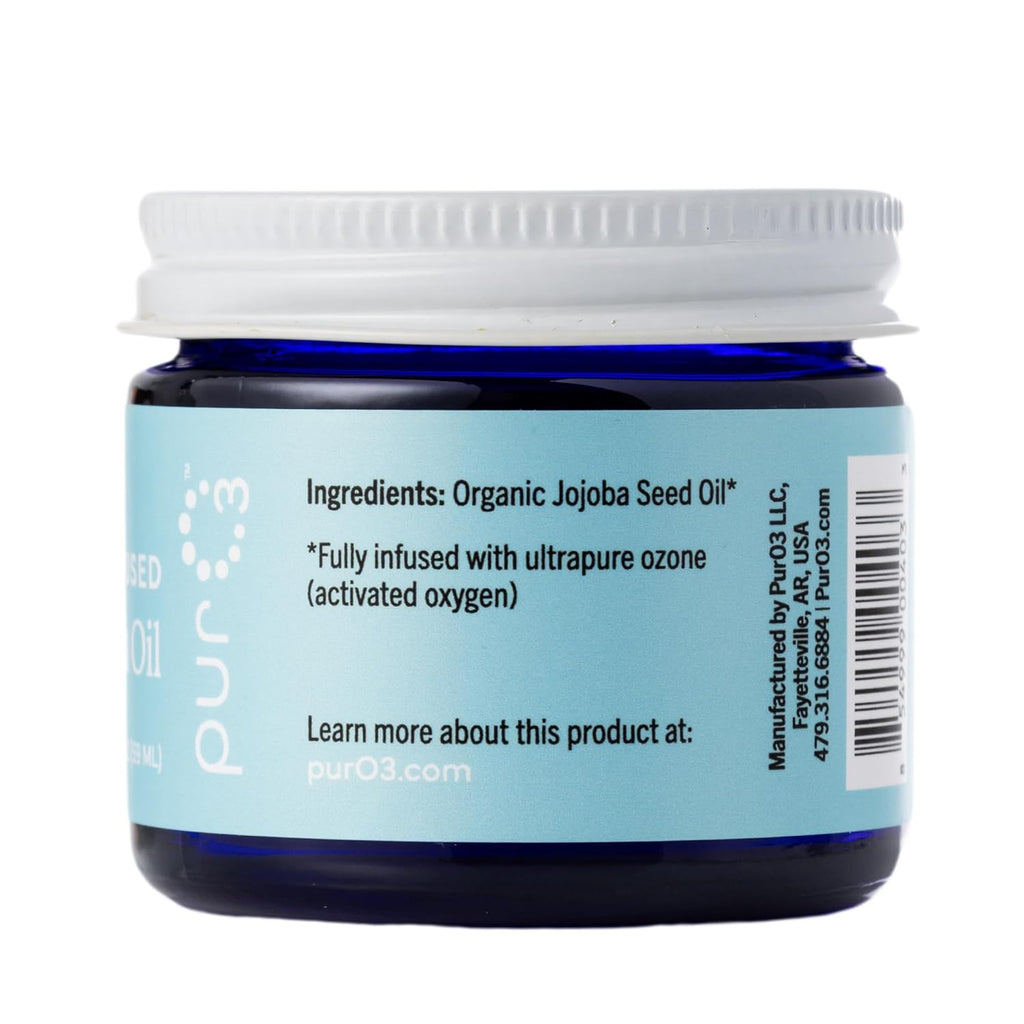 PurO3 Ozonated Jojoba Oil – Pure, Natural, Organic Skincare for Face & Body – Oxygenated Healing Lotion, Moisturizer & Beauty Cream in a Glass Jar – O3 Therapy Salve, 2 oz