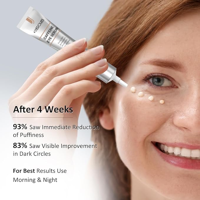 Caffeine Eye Cream for Dark Circles, Puffiness & Puffy Bags - Under Eye Serum with Caffeine, Niacinamide, Hyaluronic Acid, Vitamin E & Peptides, 0.7 Fl Oz (Pack of 1)