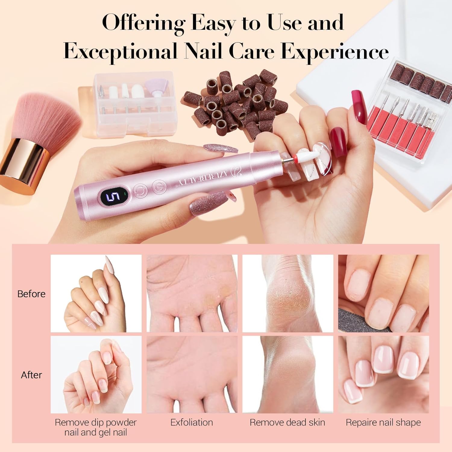 AZUREBEAUTY Dip Powder Nail Kit with Electric Nail Drill 24 Colors Nude Pink Glitter Red Green Nail Powder Starter Kit with Dip Liquid Set Base Top Coat Activator Portable Manicure Essential Set