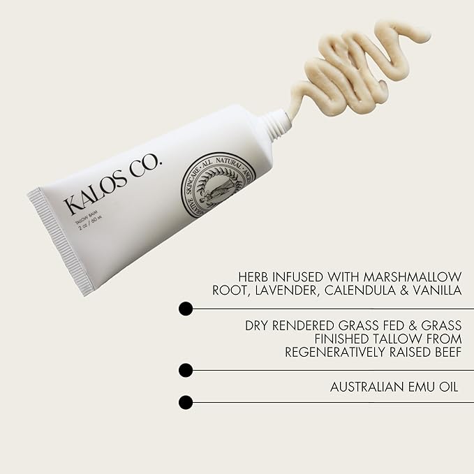 Tallow Balm Tube All-Natural Dry Skin Eczema Relief and Sensitive Skin Care Balm tallow face Moisturizer made with organic tallow organic emu oil herbal salve beef tallow skincare