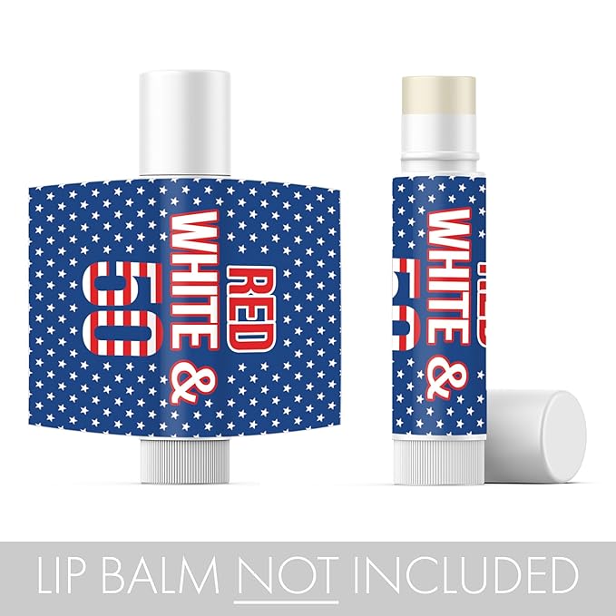 Red White and Blue 50th Birthday Party Favor Lip Balm Labels - 36 Count, Patriotic Birthday Party Supplies