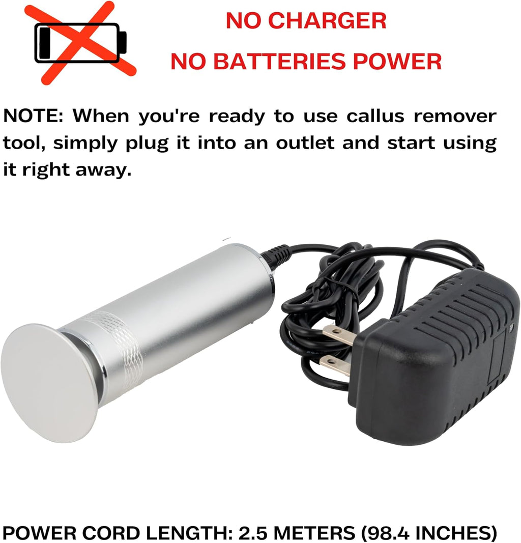 High Power Electric Foot Callus Remover, 2025 Upgrade with 100-inch Extra-Long Cord and 60 Replaceable Sandpaper Discs, Electric Foot File for Cracked Heels and Dead Skin, Silver