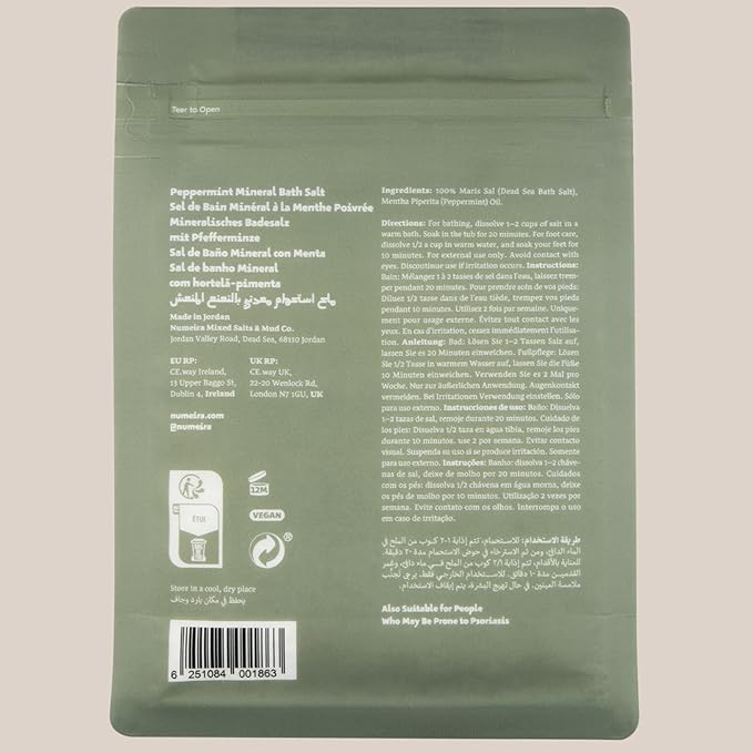 Dead Sea Salts for Soaking - Relaxing Salt Bath Soak for Body Rejuvenation - Natural Mineral Salts - Coarse Dead Sea Salt Bath Salts for Women & Men w/Peppermint Essential Oil (8.82 oz)