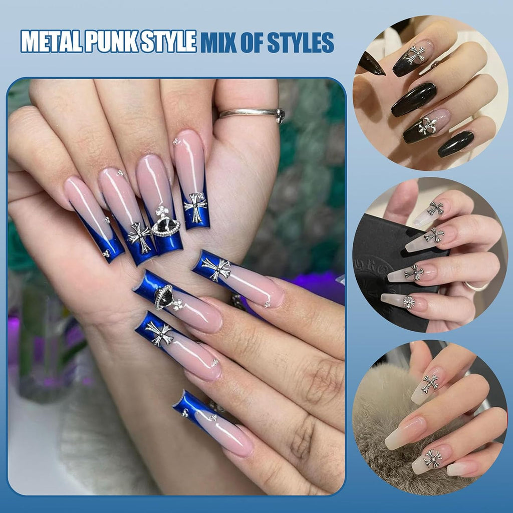 Artdone Nail Art Studs Kit, 3D Silver Cross Nail Charms and Star Gems Bulk Nail Jewels Shiny Crosses for DIY Professional Manicures Decoration