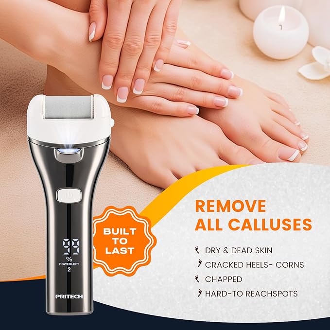 Electric Foot Callus Remover, Rechargeable Portable Electronic Foot File Pedicure Kits, 3 Roller Heads, 3 Speed, Battery Display for Remove Cracked Heels Calluses and Dead Skin Ideal Gift
