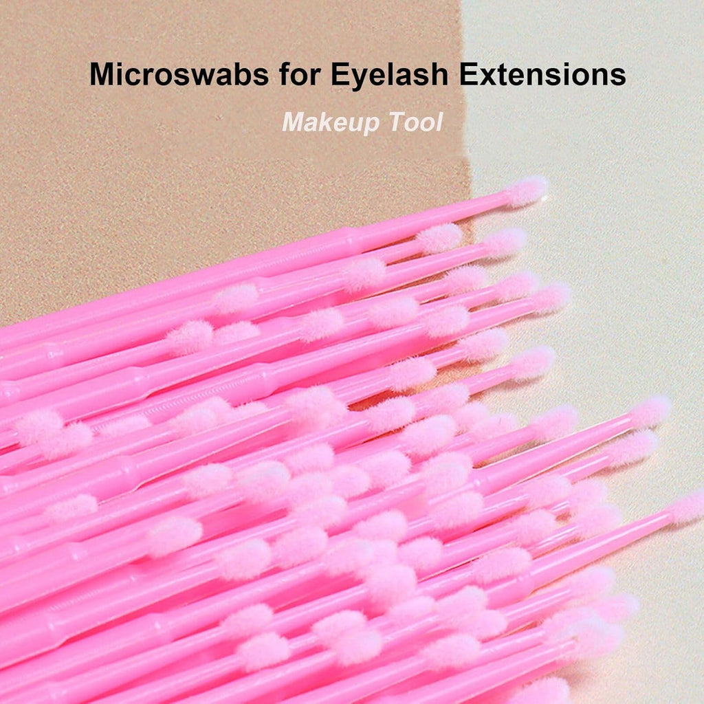 600PCS Microswabs for Eyelash Extensions，Disposable Micro Applicators Brush for Cleaning and Applying Make-up Pink (Head Diameter: 2.0mm)
