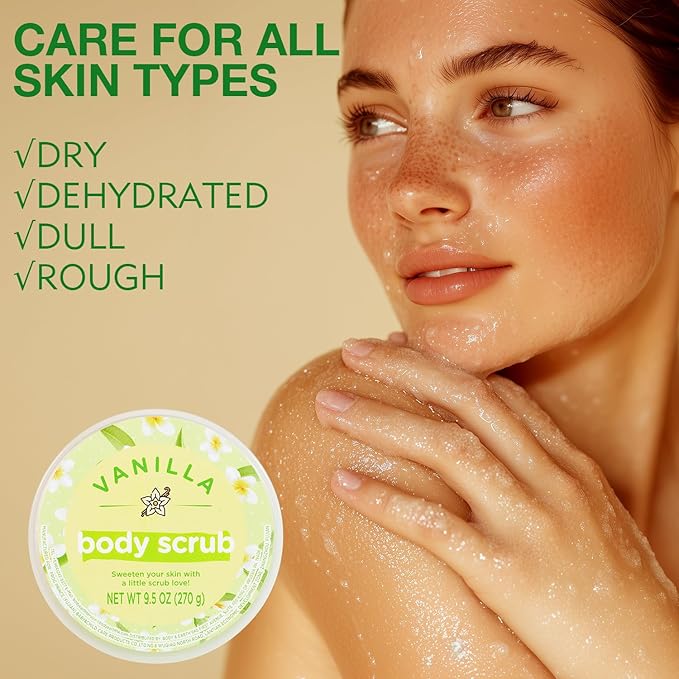 Vanilla Sugar Scrub, Vanilla Body Scrub for Smooth and Moisturized Skin, Natural Gifts for Women, 9.52oz