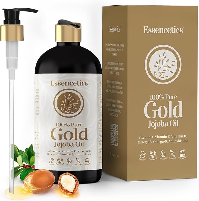 Organic Jojoba Oil 16 oz - 100% Pure & Natural Jojoba Massage Oil for Hair, Skin, Body, & Face - Natural Cold Pressed Unrefined - Hexane Free Massage Oil for Massage Therapy & Date Night