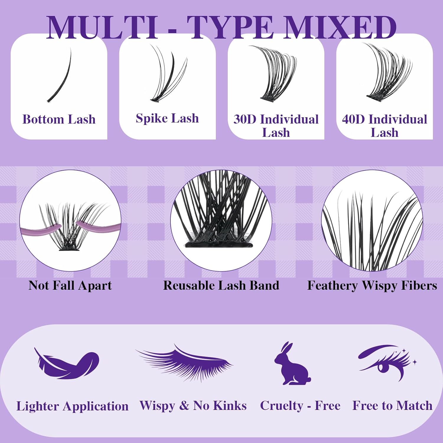 B&Q Lash Extension Kit with Spikes 30D+40D Lash Clusters Kit with Spikes Multi-Type 10-16 Mixed Eyelash Extension Kit with Bottom Lashes, 7D Spike Fans, Individual Lashes, Lash Tweezer(spike-30D+40D)