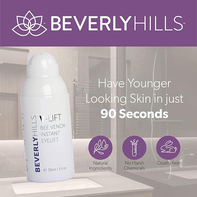 Beverly Hills V-Lift Instant Eye Lift and Eye Tuck Bee Venom Serum for Puffy Eyes, Dark Circles, Wrinkles, and Under Eye Bags Treatment for Women and Men | 30mL (120 Day Supply)