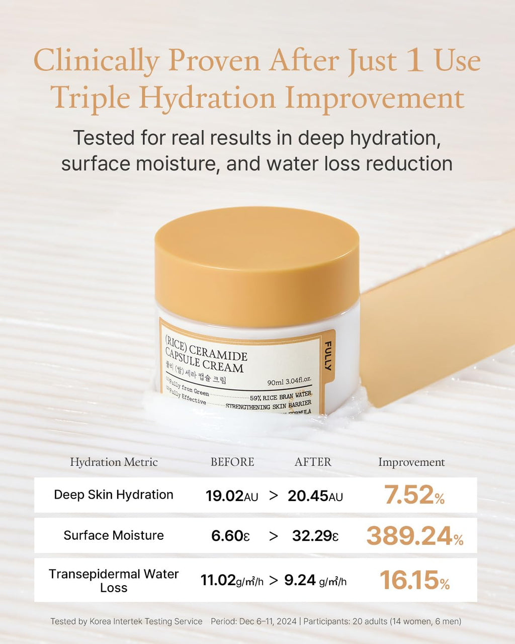 FULLY Rice Ceramide Moisturizing Cream – Deep Hydration Korean Facial Cream with Rice Bran Extract & Ceramide, Strengthens Barrier, Glowing Skin, Fragrance-Free, Vegan& Dermatologist Tested 3.04 fl.oz