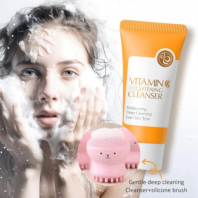 Vitamin C Skincare Set Beauty Gift Sets, Travel Skin Care Coreano Kit - Toner, Serum, Cream, Cleanser & Brush, Guasha Board, Birthday Skin Care Kit For Teens, 6pcs Skin Care Routine Kit For Women