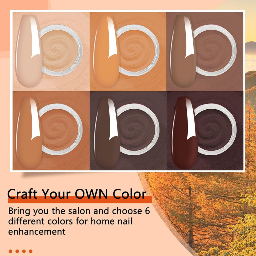 6 Colors Dip Powder Set, Nude Brown Dipping Powder Color Set, Glossy Nail Art Manicure DIY Salon Home Gift for Ladies (YYSDDPS-08-6PCS)