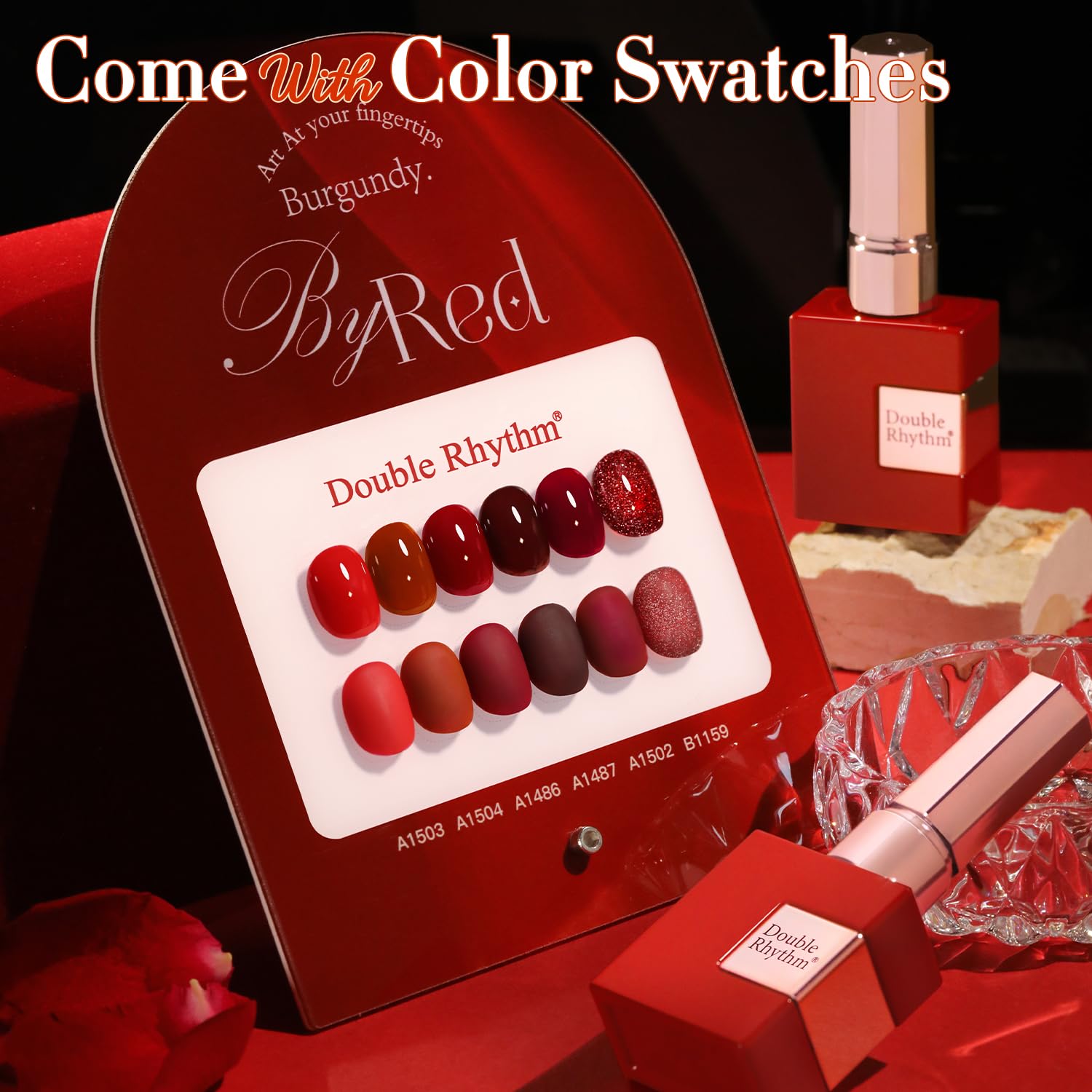 Double Rhythm 6 Pcs 15 ML Gel Polish Set Same Color Same Bottle Soak Off Gel Polish Kit Nail Art Manicure Salon DIY at Home for Women (Glitter Burgundy Dark Cherry Red Maroon-T6-7)