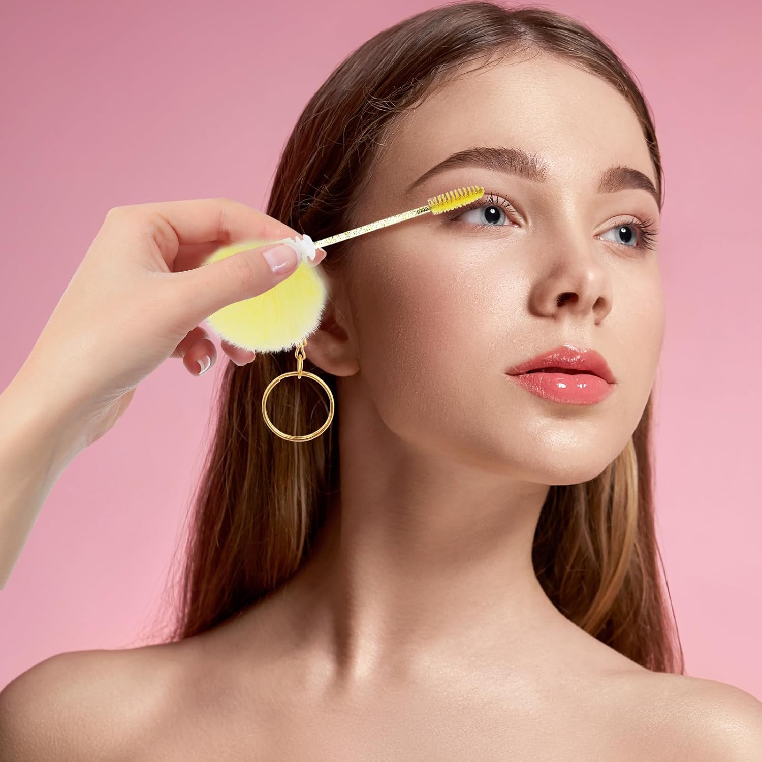 48 Pieces Disposable Mascara Wands Set,Include 24 pcs Disposable Crystal Lash Spoolies Brush and 24 Pieces Reusable Diamond keychain Empty Eyelash Brush Tubes for Women Girls Makeup Brush Kit