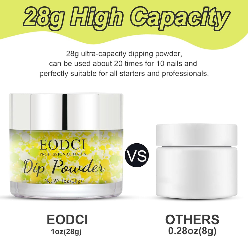 Glitter Dip Powder, Sprinkle On Glitter Collection Dipping Powder - Yellow Green -No Lamp required - Long Lasting Dip Nail Colors - Nail Color for Professionals And Home Use 1oz